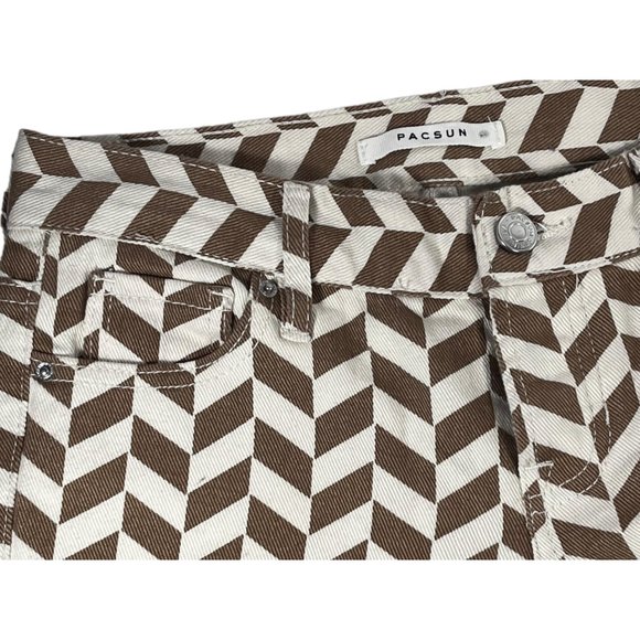 Pacsun Jeans Low Rise Brown Chevron Straight Leg Slit Denim Pants Womens 24” - Picture 9 of 11